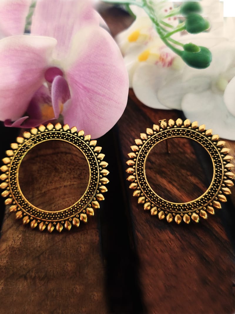 Binni's Wardrobe Women Gold-Toned German Silver Contemporary Open circle Studs Earrings