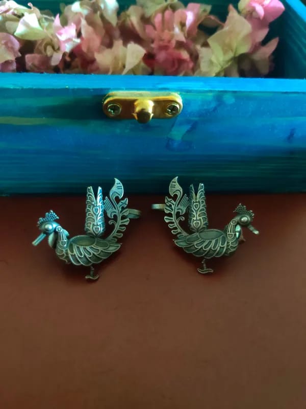 Binni's Wardrobe Oxidized Silver-Toned Birds Shaped Stud Earrings