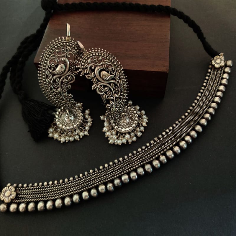 Binni's Wardrobe  german silver strap with earcuff jhumka