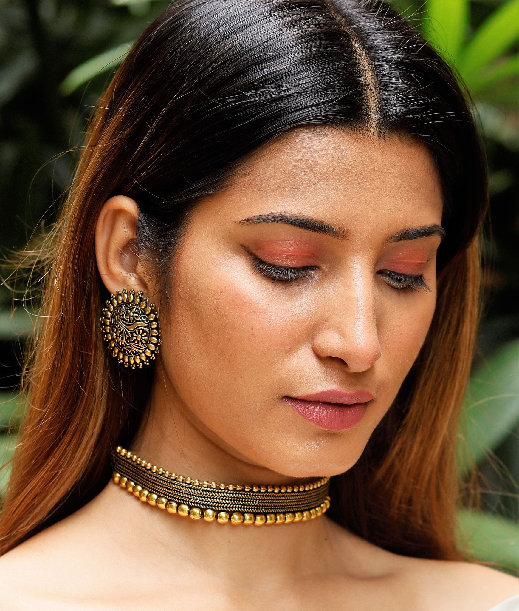 Binni's Wardrobe Set of Gold-Toned German Silver Choker Necklace  Earrings