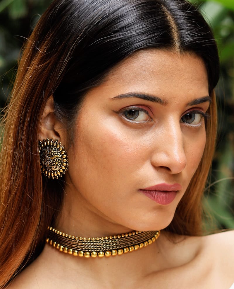 Binni's Wardrobe Set of Gold-Toned German Silver Choker Necklace  Earrings