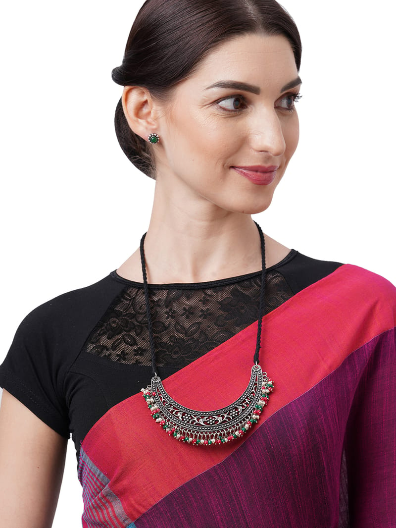 Binni's Wardrobe Set of Silver-Toned German Silver Oxidised Necklace  Earrings