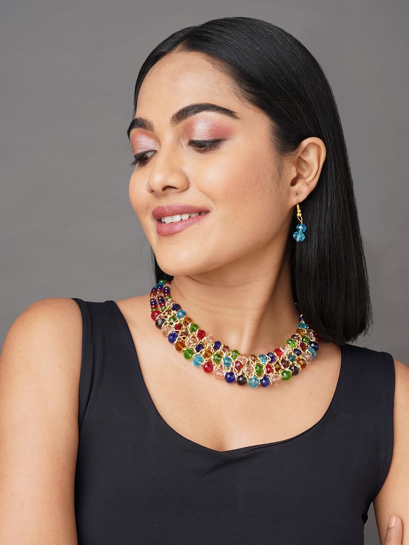 Binni's Wardrobe  german Silver multi coloured layered necklace set