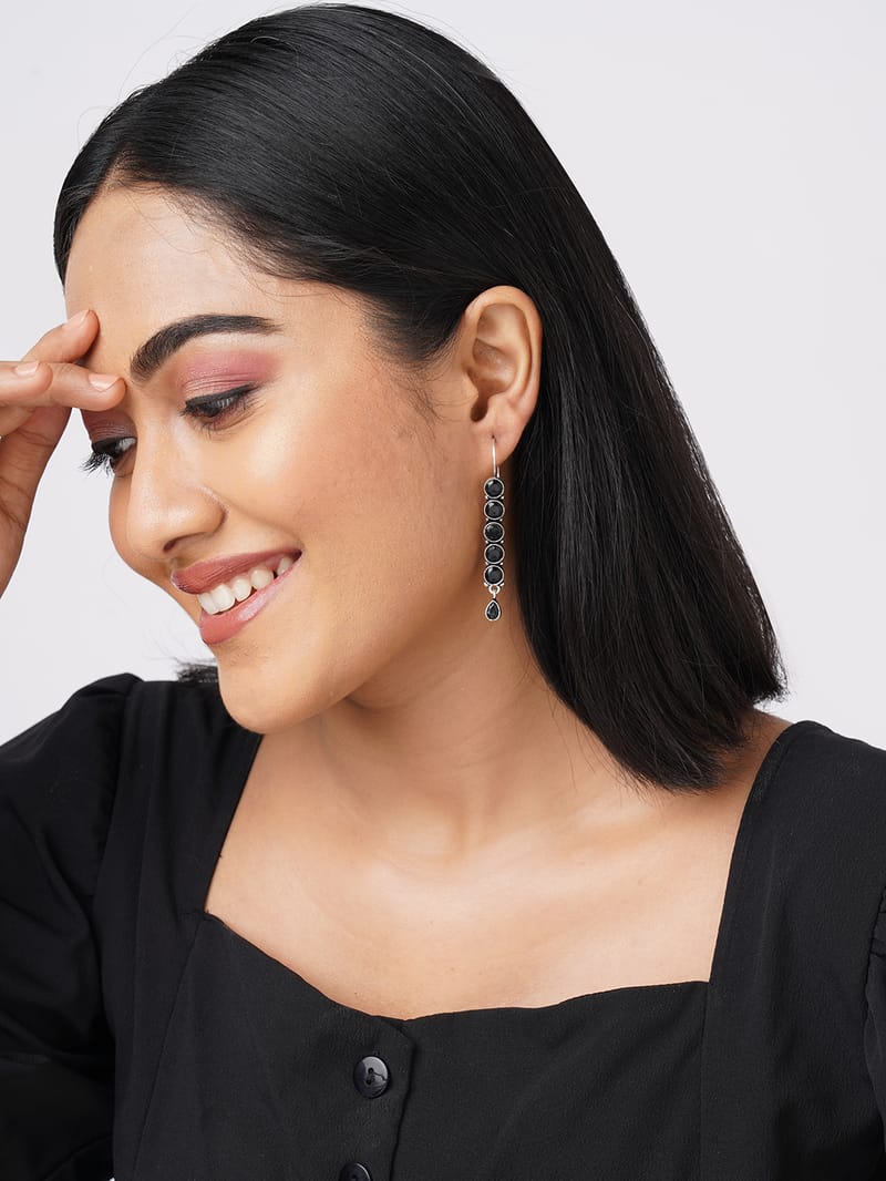 Binni's Wardrobe Silver toned black hoop earring