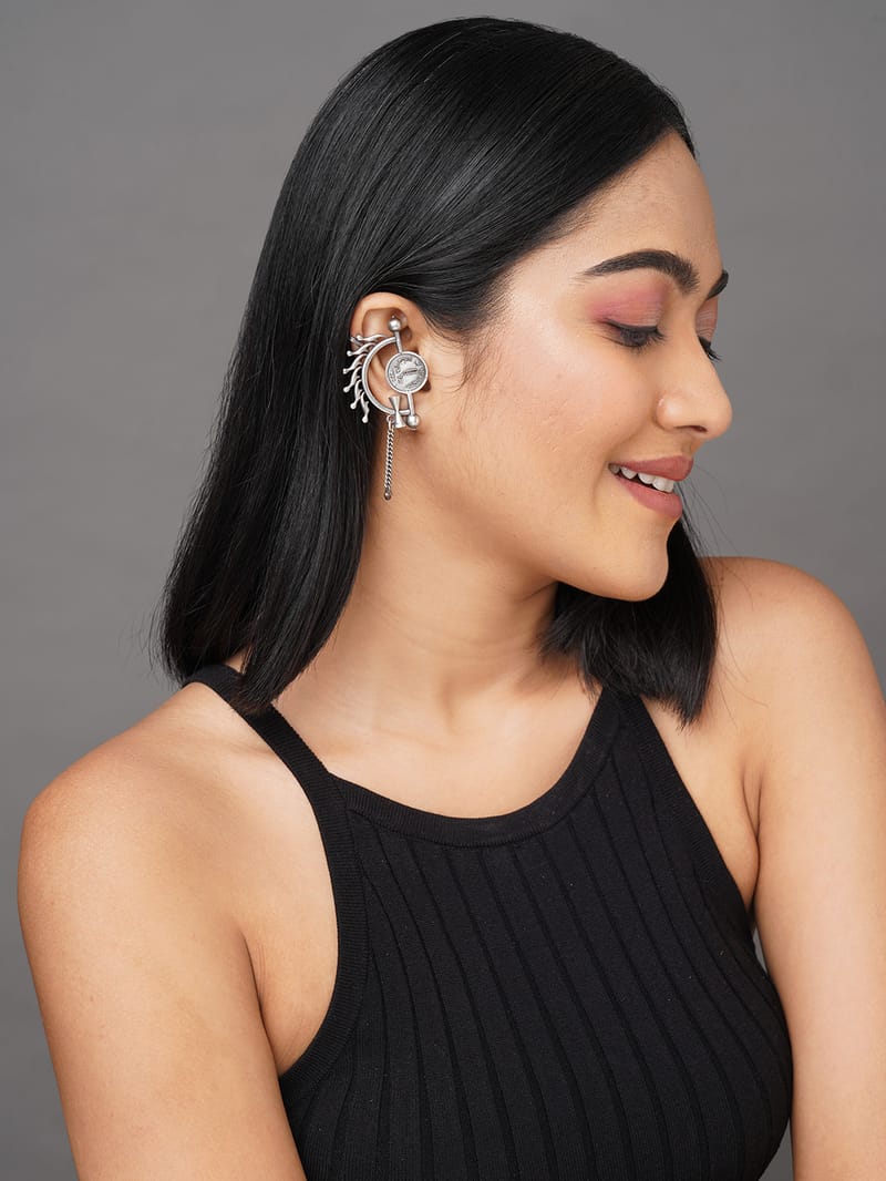 Binni's Wardrobe Women silver toned half sun plated studs