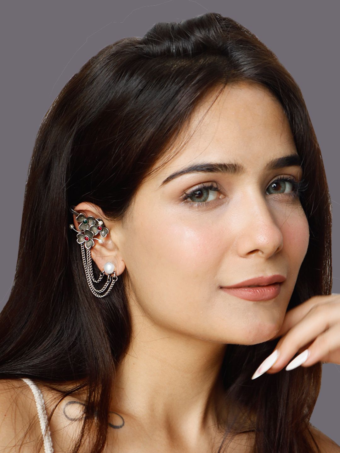 Binni's Wardrobe silver toned oxidised layered ear cuffs