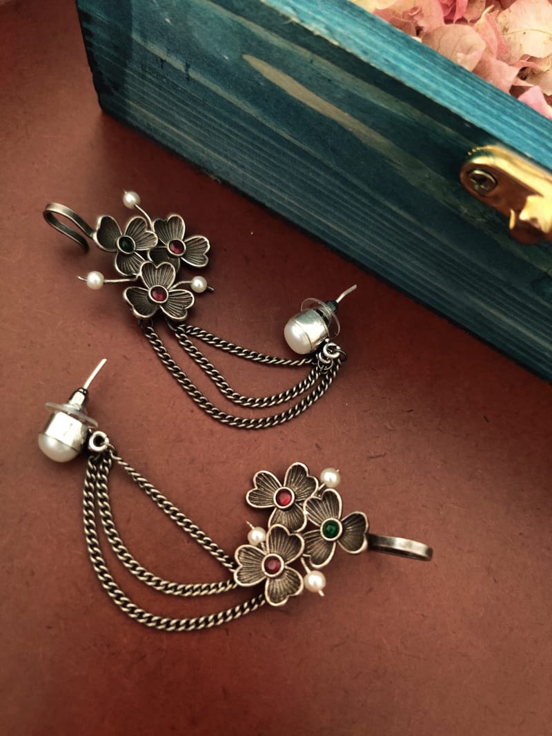 Binni's Wardrobe silver toned oxidised layered ear cuffs