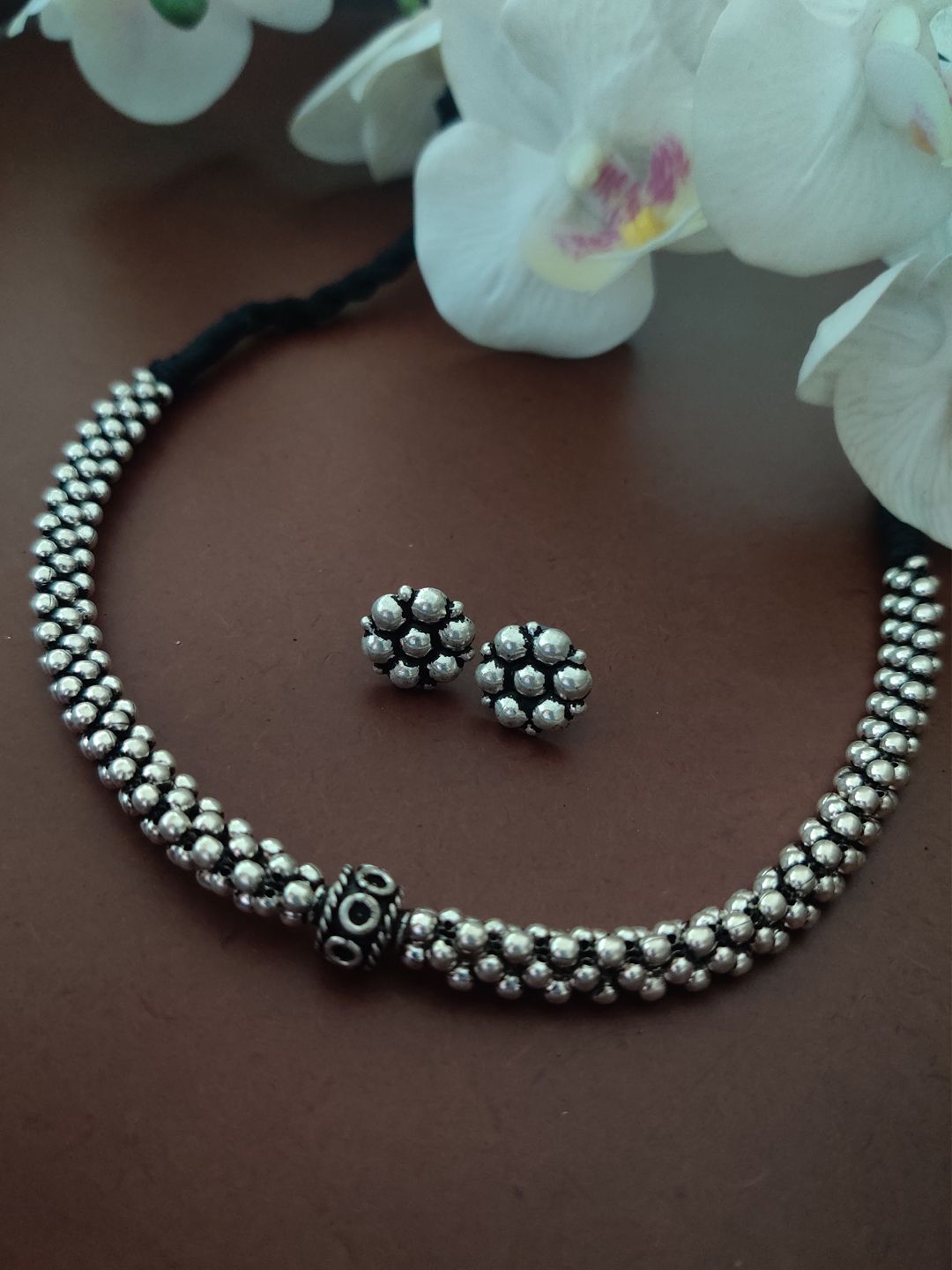 Binni's Wardrobe  german silver black beaded necklace set