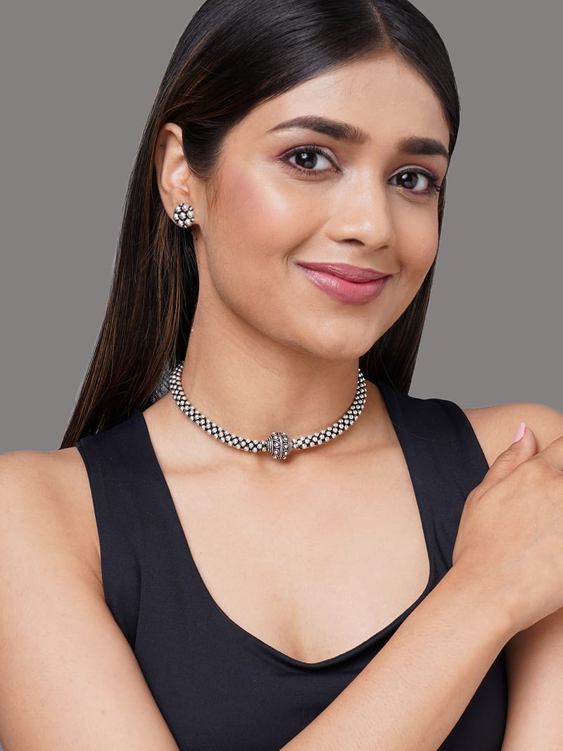 Binni's Wardrobe  german silver black beaded necklace set