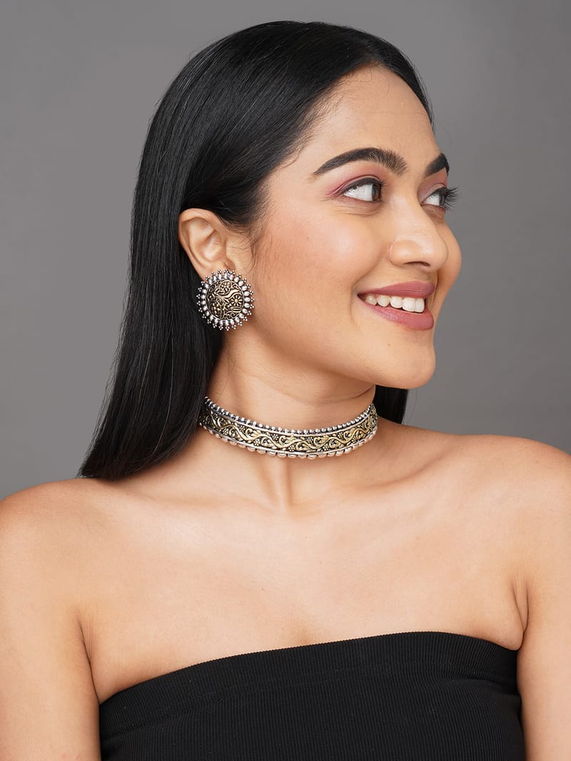 Binni's Wardrobe  german silver dual toned chocker necklace