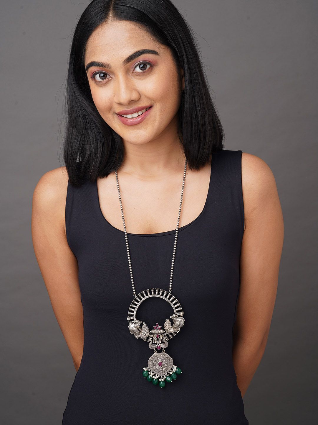 Binni's Wardrobe German silver long tribal peadant  necklace