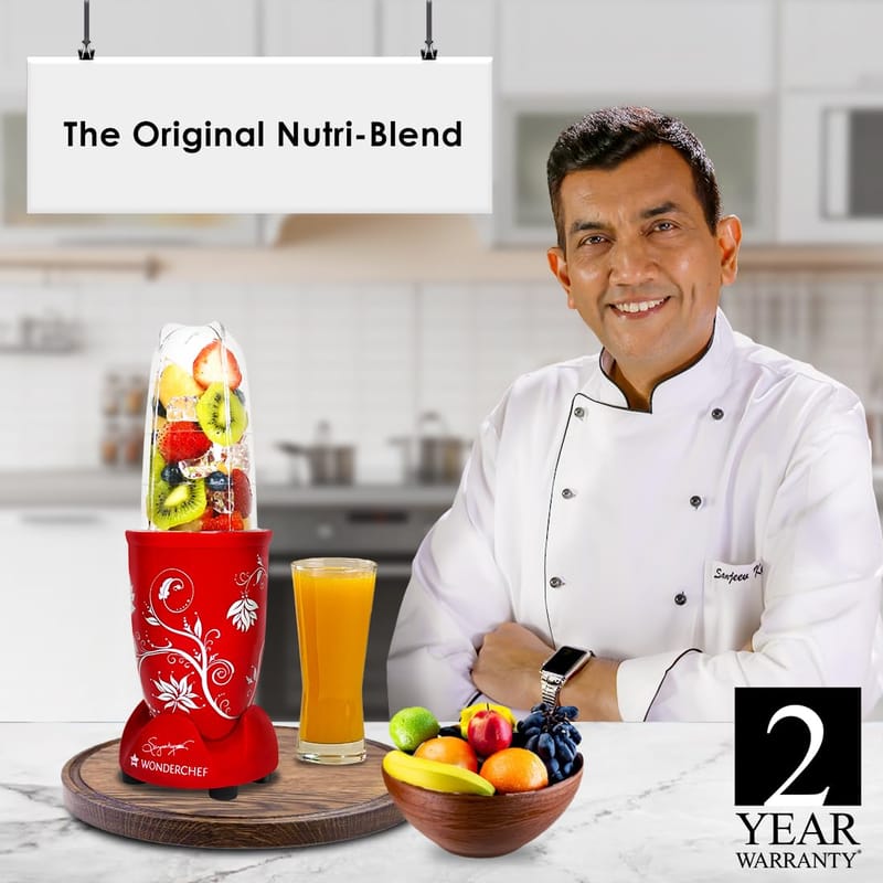 Wonderchef Nutri-blend, 400W, 22000 RPM Mixer-Grinder, Blender, SS Blades, 2 Unbreakable Jars, 2 Years warranty, Red, Online Recipe Book By Chef Sanjeev Kapoor