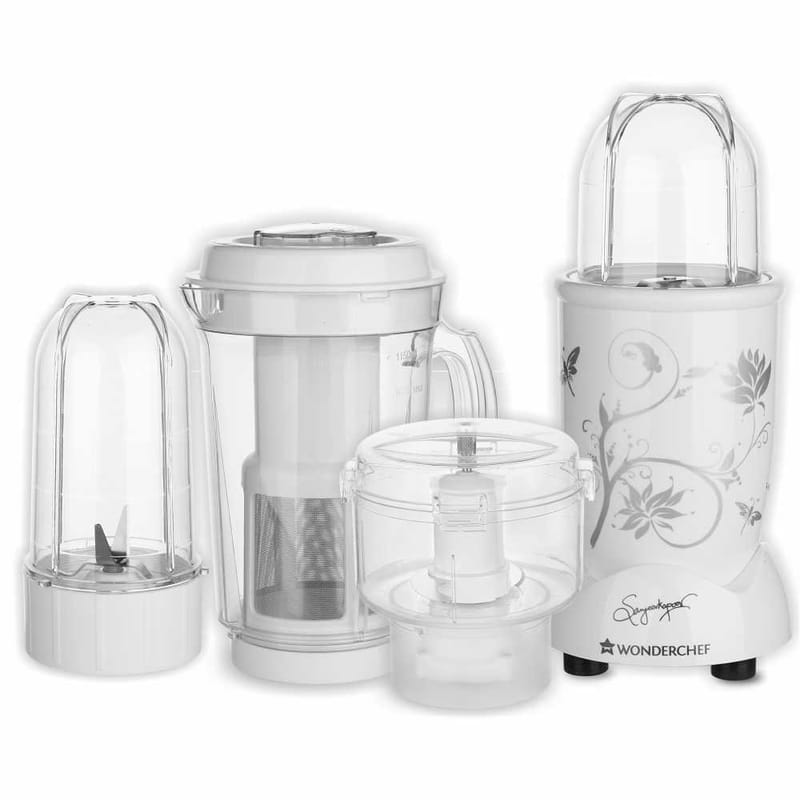 Wonderchef Nutri-blend Complete Kitchen Machine, 400W, 22000 RPM Mixer-Grinder, Blender, Chopper, Juicer, SS Blades, 4 Unbreakable Jars, 2 Years Warranty, White, Online Recipe Book By Chef Sanjeev Kapoor