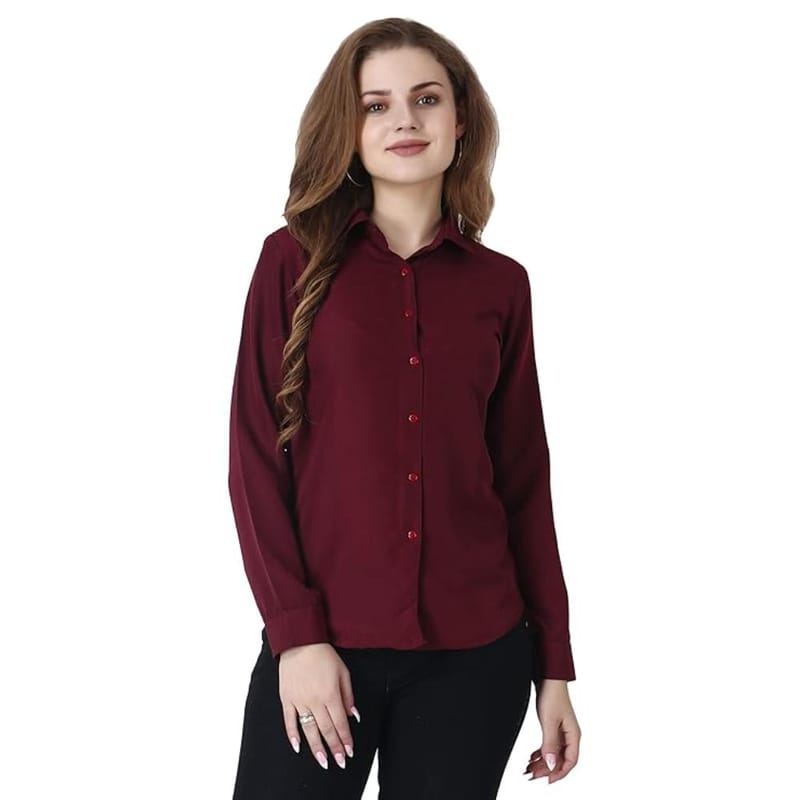 LACE IT�Women Solid Spread Collar Casual Shirt(Maroon)