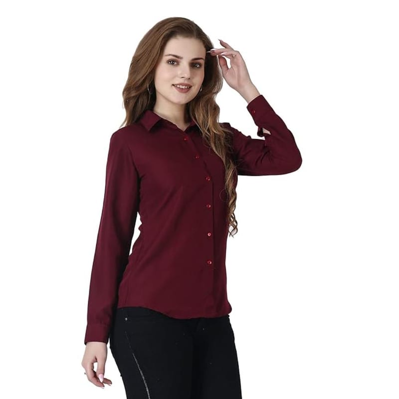 LACE IT�Women Solid Spread Collar Casual Shirt(Maroon)