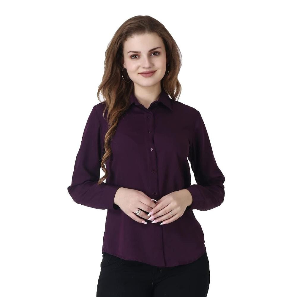 LACE IT�Women Solid Spread Collar Casual Shirt(Wine)