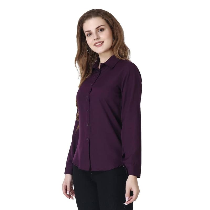 LACE IT�Women Solid Spread Collar Casual Shirt(Wine)