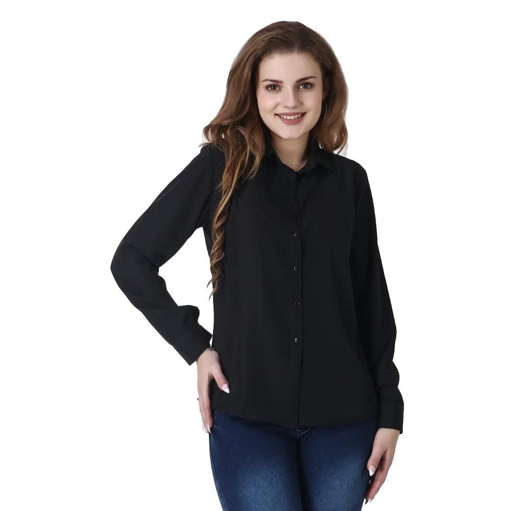 LACE IT�Women Solid Spread Collar Casual Shirt(Black)