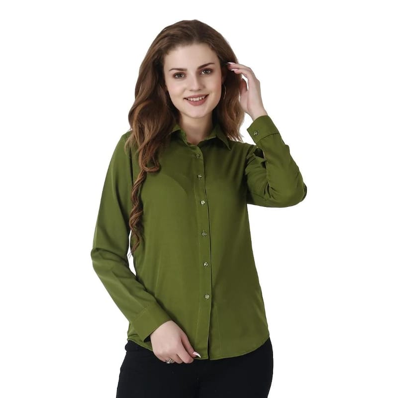 LACE IT�Women Solid Spread Collar Casual Shirt(Olive)