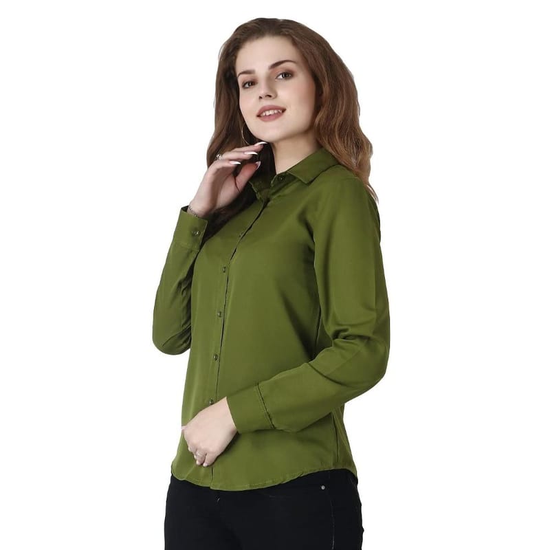 LACE IT�Women Solid Spread Collar Casual Shirt(Olive)