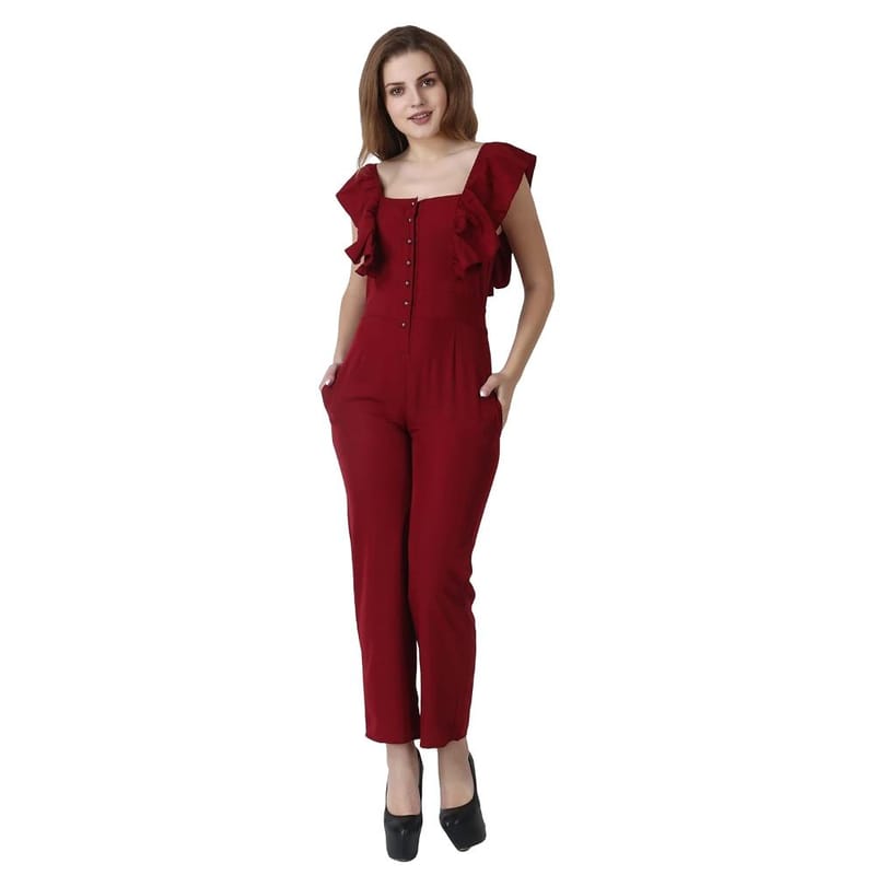 LACEIT  Women's Maxi Jumpsuit(Maroon)