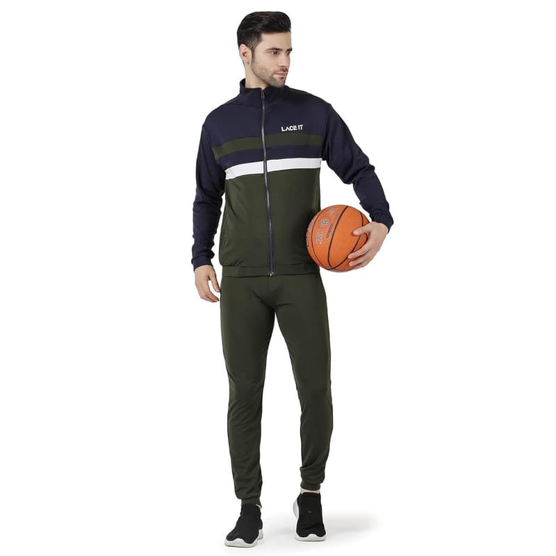 LACEIT Striped Men Sports Track Suit(Olive)