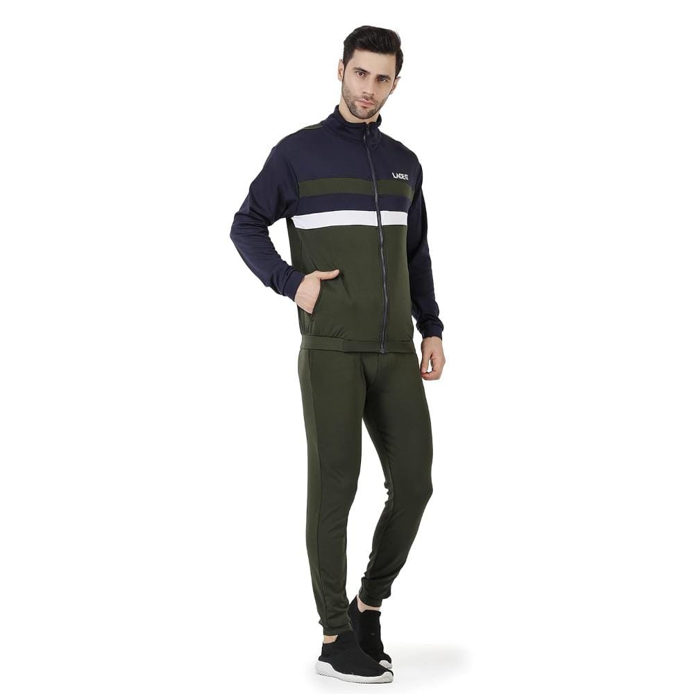 LACEIT Striped Men Sports Track Suit(Olive)