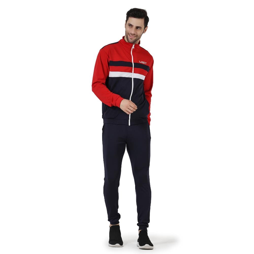 LACEIT Striped Men Sports Track Suit(Red)