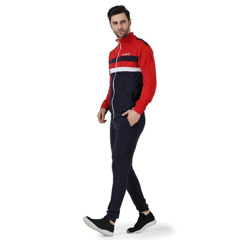 LACEIT Striped Men Sports Track Suit(Red)