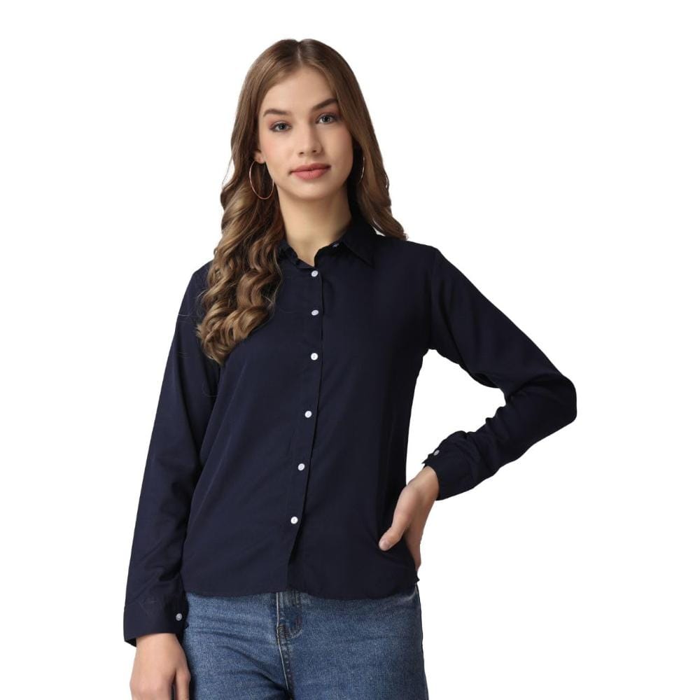 LACE IT Women's Long Sleeve Formal Shirt (Navy)