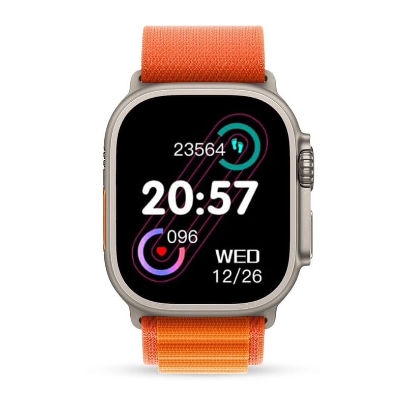 Nu Republic Creed Ultra Smartwatch with 2.0" HD IPS Display, BT Calling, Health Monitor & AI Voice Assistant with One Extra Strap (Silver/Orange)