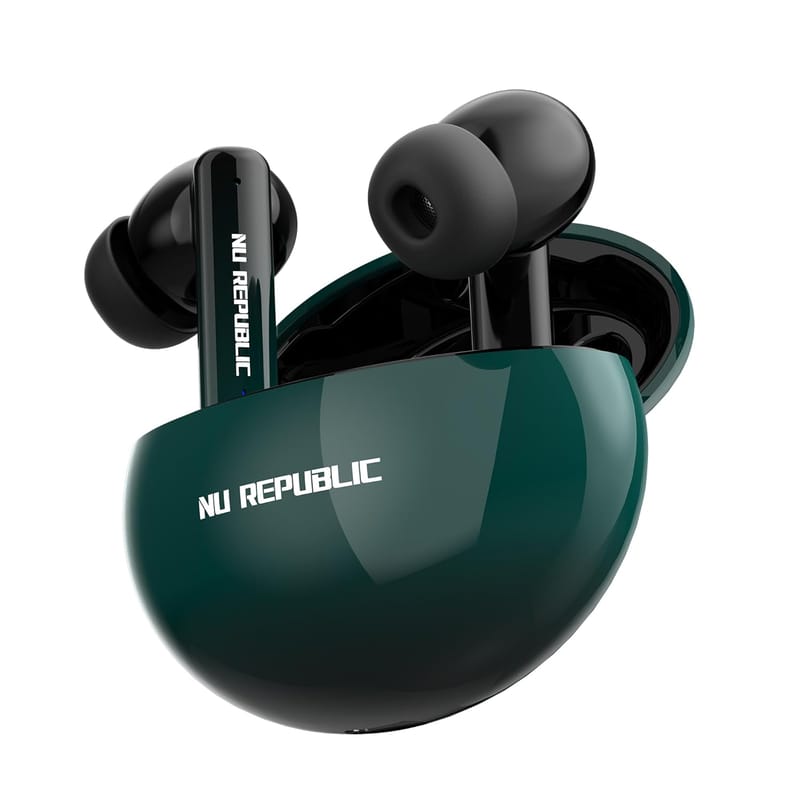 Nu Republic Epic ANC Earphone Earbuds Bluetooth Wireless with X-Bass Upto 64 hrs Playtime ANC + ENC Quad Mic Type-C Fast Charging Dual Mode (Game/Music)- Green