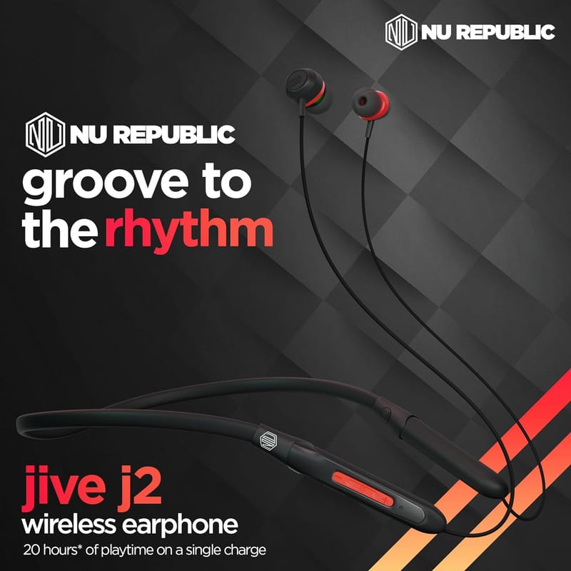 Nu Republic Jive J2 Bluetooth Headset with Upto 20 hrs Playtime, Fast Pairing, Bluetooth V5.0| X-Bass, Calling Mic, (Red)