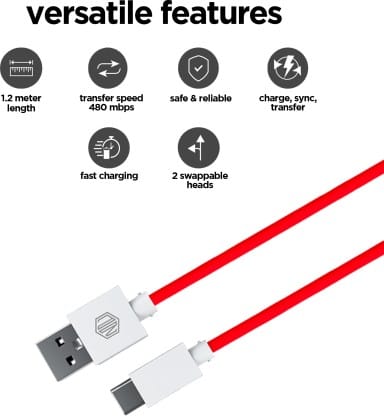 Nu Republic USB Type C Cable 3.5 A 1 m Blaze Hypersonic 50W Supports All Fast Charging Technologies  (Compatible with Mobile, Tablet, Laptop, Speakers, Red, One Cable)