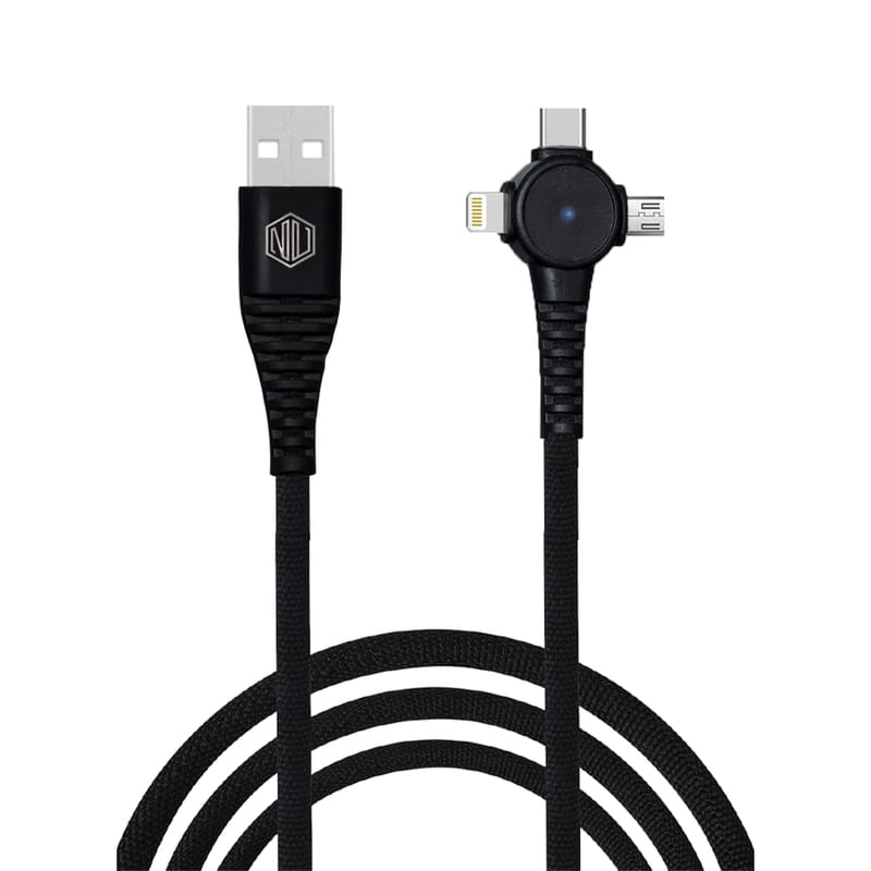 Nu Republic Blaze Trinity 2.0 3-in-one USB Type C Cable 1 m USB-A to Type-C + MicroUSB + Type-L Fast Charge Cable (Compatible with Mobile, Tablet, Laptop, Black, One Cable)