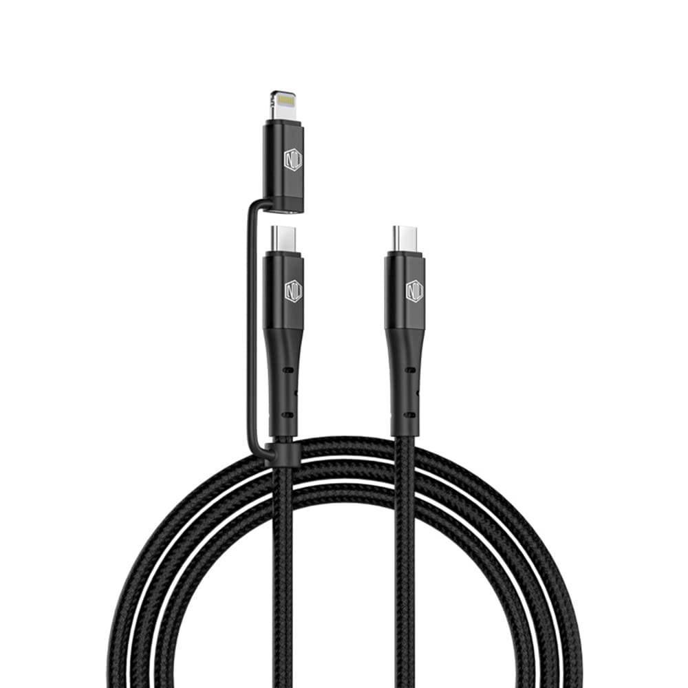 Nu Republic Blaze Duo 80W 2-in-one 1.2 m Type-C to Type-C + Type-L Fast Charge Braided Cable (Compatible with Mobile, Tablet, Laptop, Speakers, Black, One Cable)