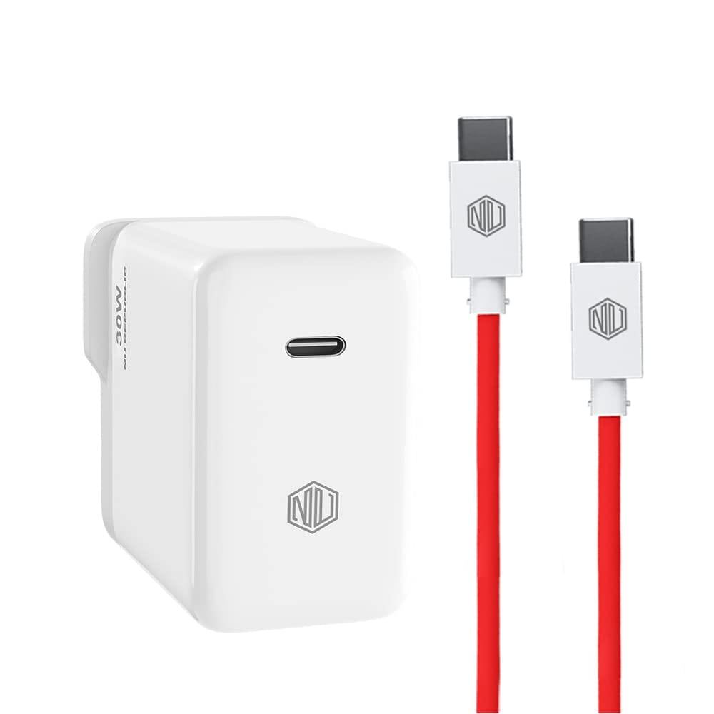 Nu Republic Sprint All-in-one 30W 6A with Type-C to Type-C Cable Supports All Fast Charging Technologies (White, Red, Cable Included)