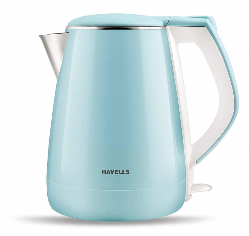 Havells Aqua Plus 1.2 litre Double Wall Kettle / 304 Stainless Steel Inner Body / Cool touch outer body / Wider mouth/ 2 Year warranty (Blue, 1500 Watt)