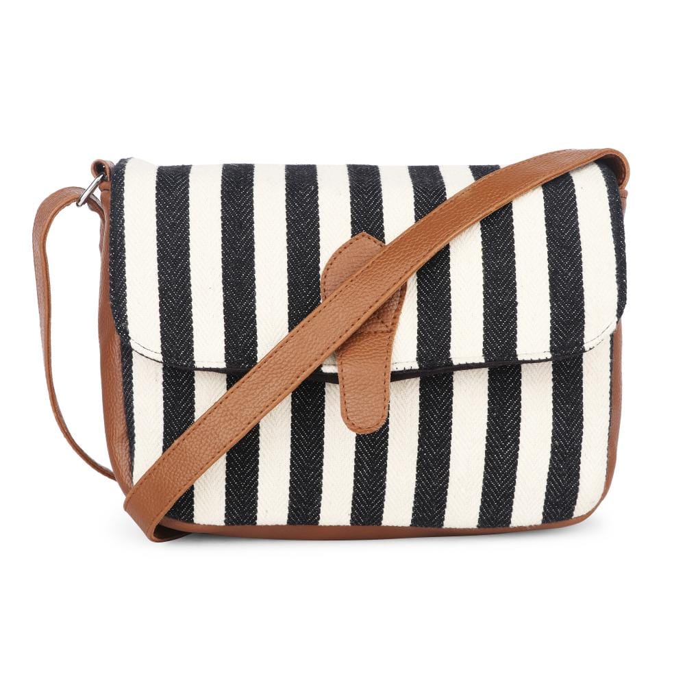 VASA Strip Flap-Over Sling Bag In Indian Loom Classic Jacquard Fabric