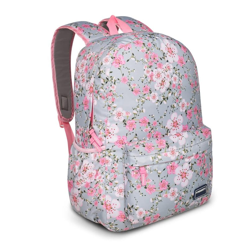 Priority Flower Printed Light Grey Polyester College Backpack For Unisex | Stylish Office Bag For Men & Women