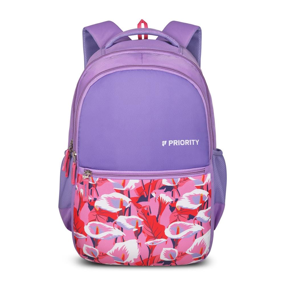 Priority Flower Printed Lavender Polyester College Backpack For Unisex | Stylish Office Bag For Men & Women