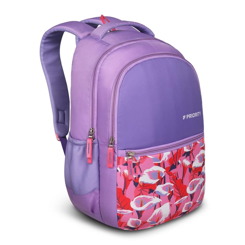 Priority Flower Printed Lavender Polyester College Backpack For Unisex | Stylish Office Bag For Men & Women