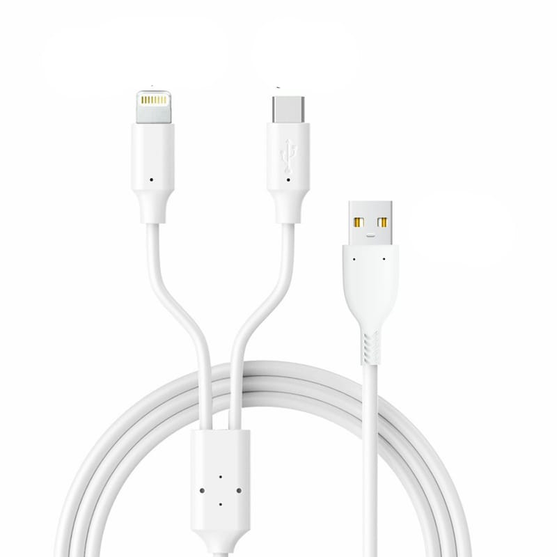 LA' FORTE 2 in 1 PVC Soft and Superior 1.3 m- (Compatible with Type C, and Iphone)  White, One Pcs)