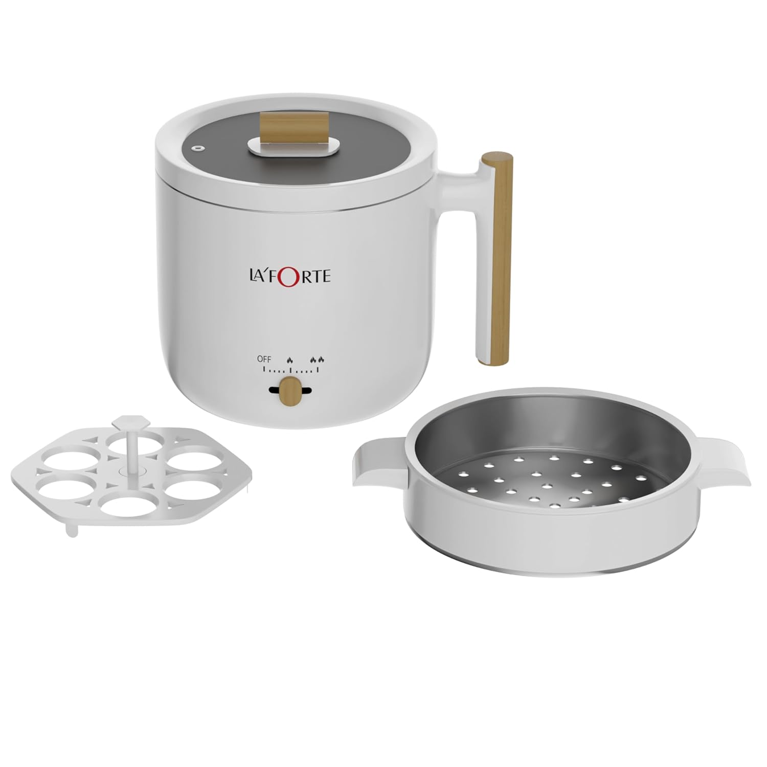 LA' FORTE Multi Cook kettle, Hot Pot with Steamer and Egg Boiling Tray with Food Grade 304 SS Interior