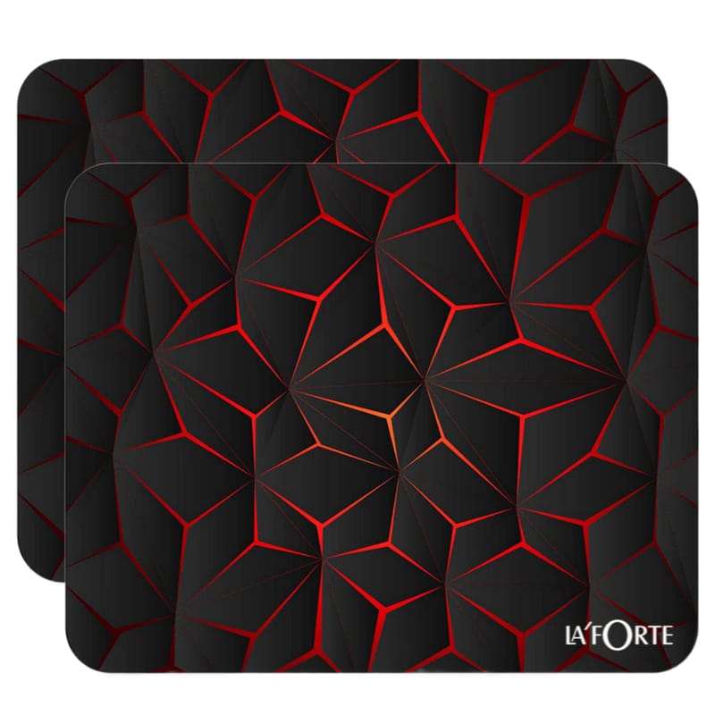 LA' FORTE Computer Laptop Non-Slip Rubber Mousepad Red Black Abstract (3 mm thickness) Pack of 2