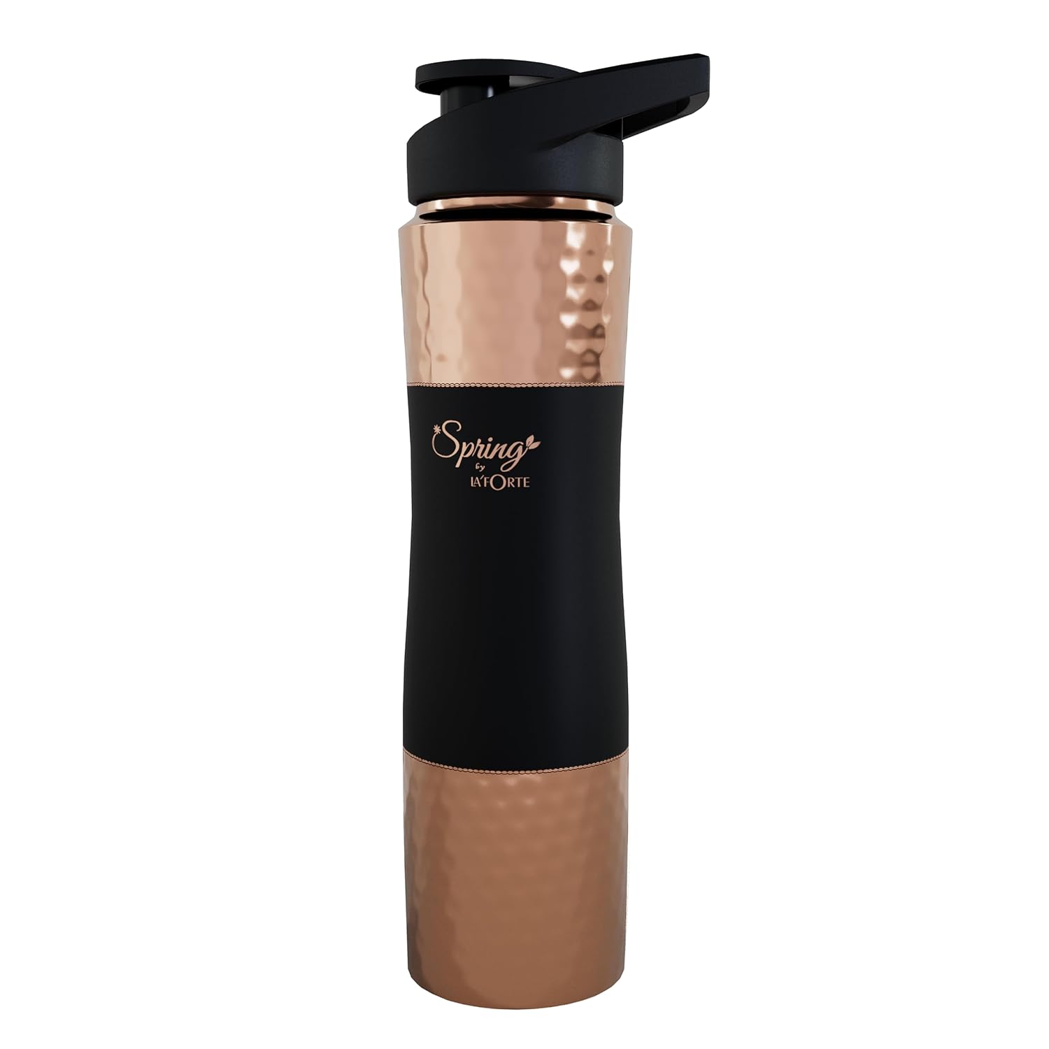 LA' FORTE Pure Copper Water Bottle with Leak Proof Sipper Lid, Premium Soft Silicone Coating (1000 ml) Gold & Black