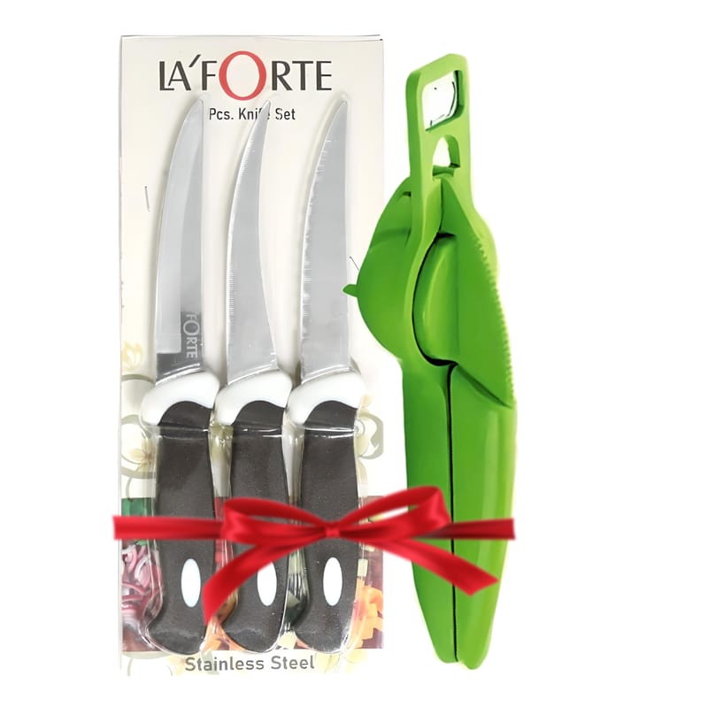 LA' FORTE 3 Pc Knife Set and Lemon Squeezer Combo