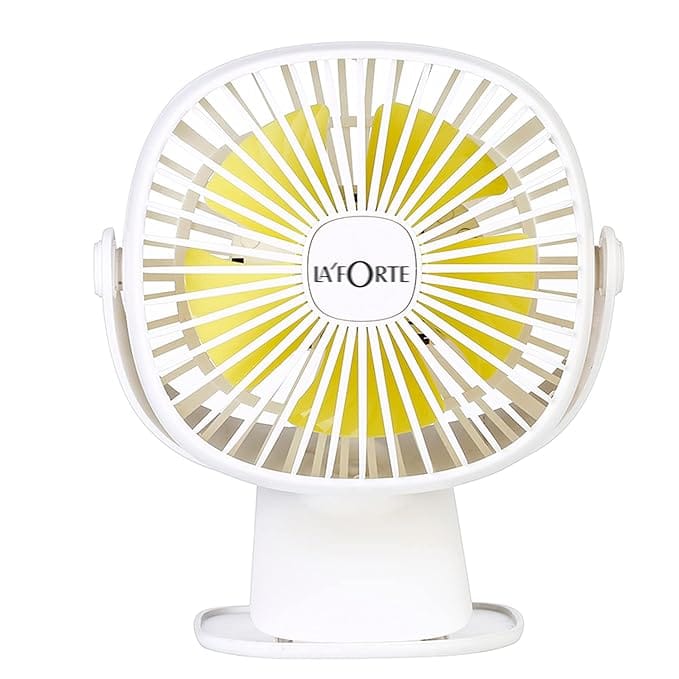 Rechargeable 2 Watts Portable USB/Battery Clip Fan Stand & Handheld Fan with LED Lights(White)