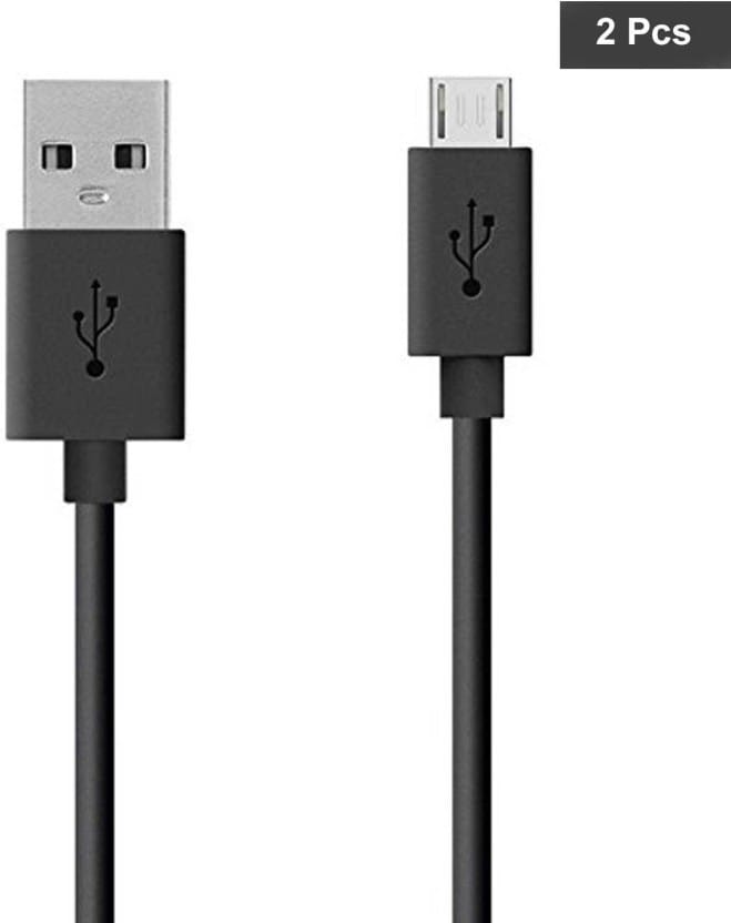 Universally Compatible Micro Usb Cable For Smartphone, Black, 1.5 Amps, 2 Pieces