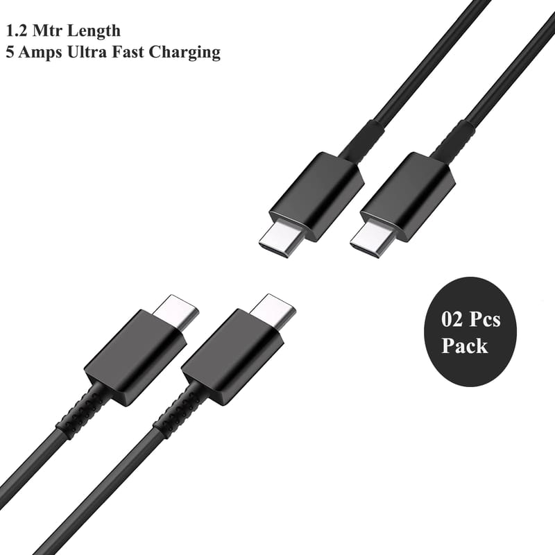 LA' FORTE USB Type C to Type C Ultra Fast Charging Cable - 1.2 M, Black, C to C type(Pack of 2 Pcs)